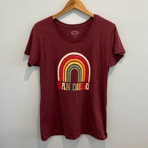 Women's T-Shirt San Diego Boho Rainbow Crew Tee neck Burgundy Red X-Large XL